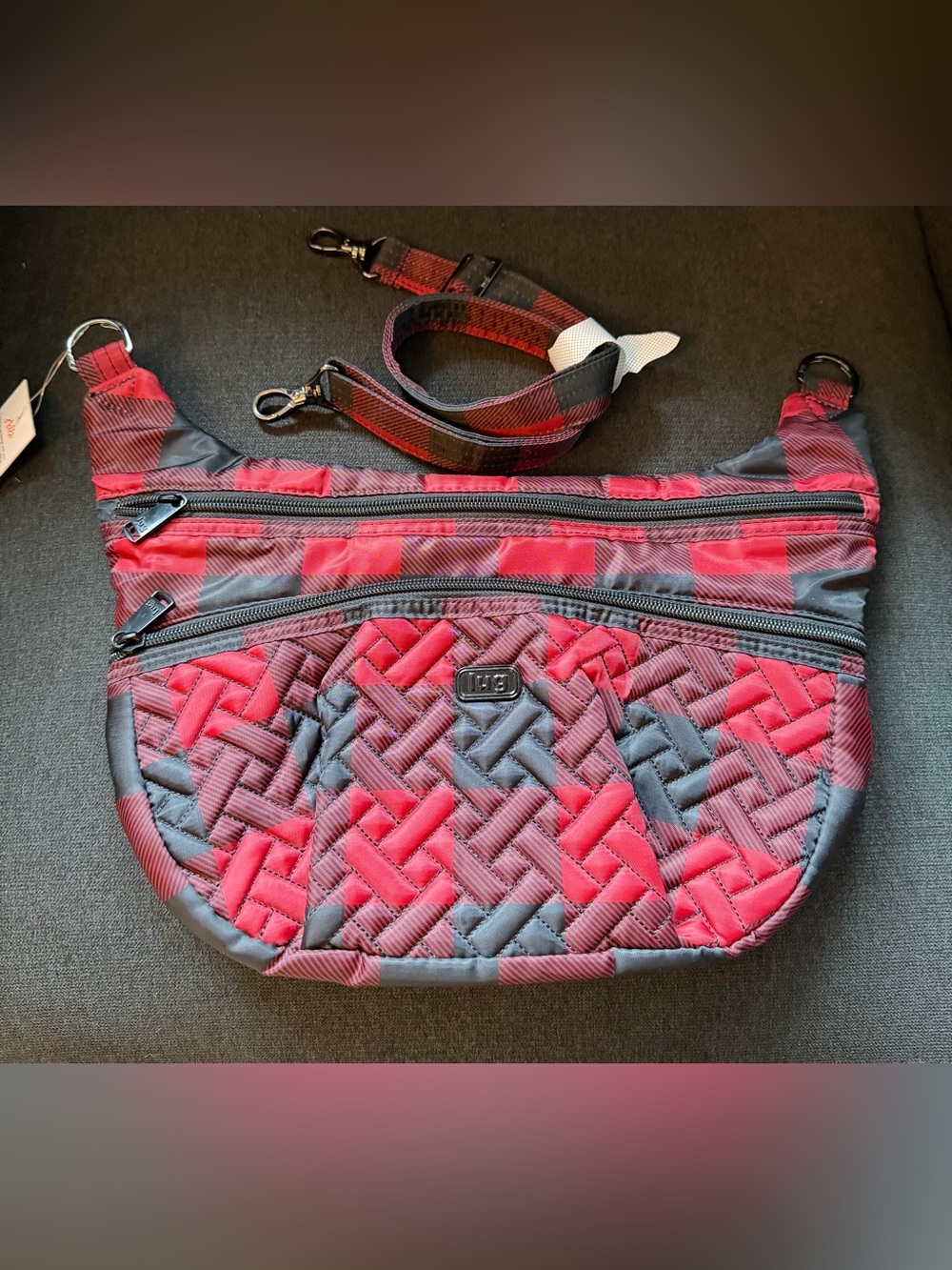 Lug Hippy 2 Crossbody Bag RFID Purse – Buffalo Check Red Black, Gray